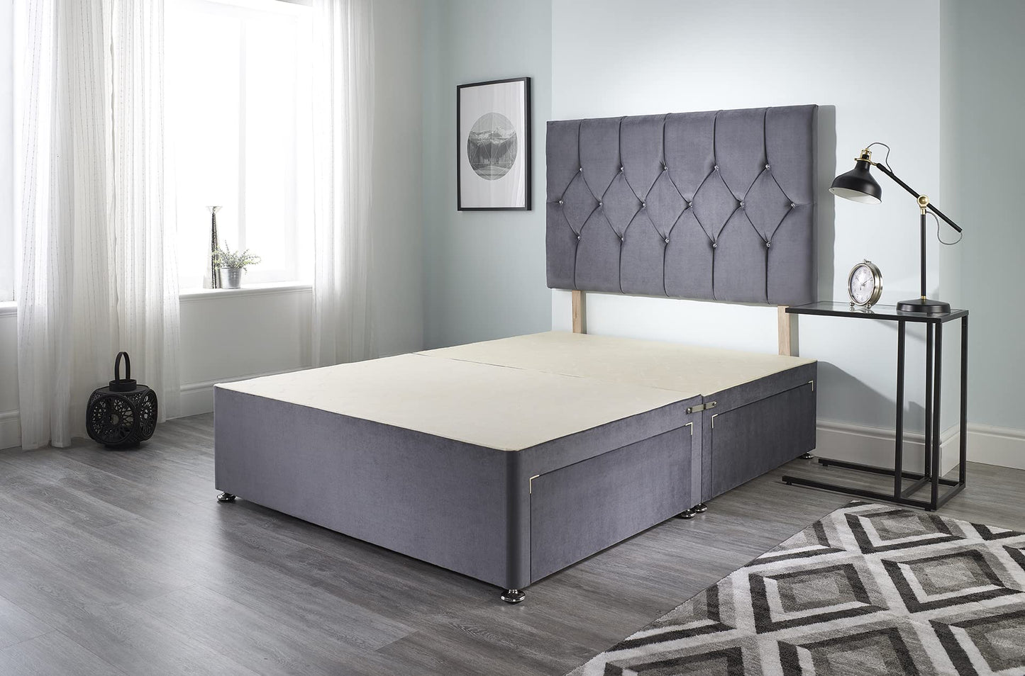 5FT King Size Divan Bed Ziggy Grey Plush Memory Foam Divan Bed Set With Mattress, 2 Drawers (Same Side) and Headboard (King (150cm X 200cm))