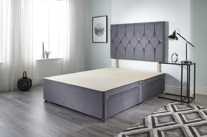5FT King Size Divan Bed Ziggy Grey Plush Memory Foam Divan Bed Set With Mattress, 2 Drawers (Same Side) and Headboard (King (150cm X 200cm))