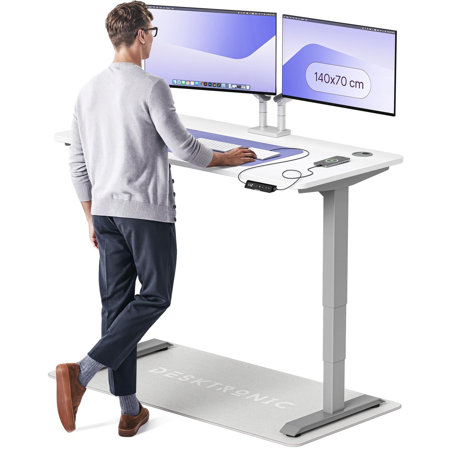 Height-Adjustable Desk 180 x 80cm - Standing Desk - Integrated USB/USB-C - 3 Memory Presets - Dual Motor Electric Touchscreen Stand Up Table - Great Gift for Smart Home Solutions