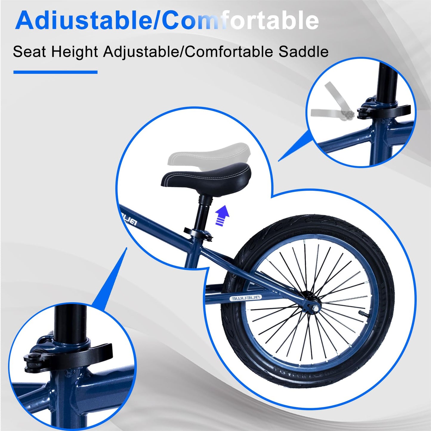 Bueuwe 16 Inch Balance Bike for Big Kids Aged 4 5 6 7 8 and 9 Years Old Boys Girls,Large No Pedal Training Bicycle, Adjustable Seat, Pneumatic Tires, Quick Assembly