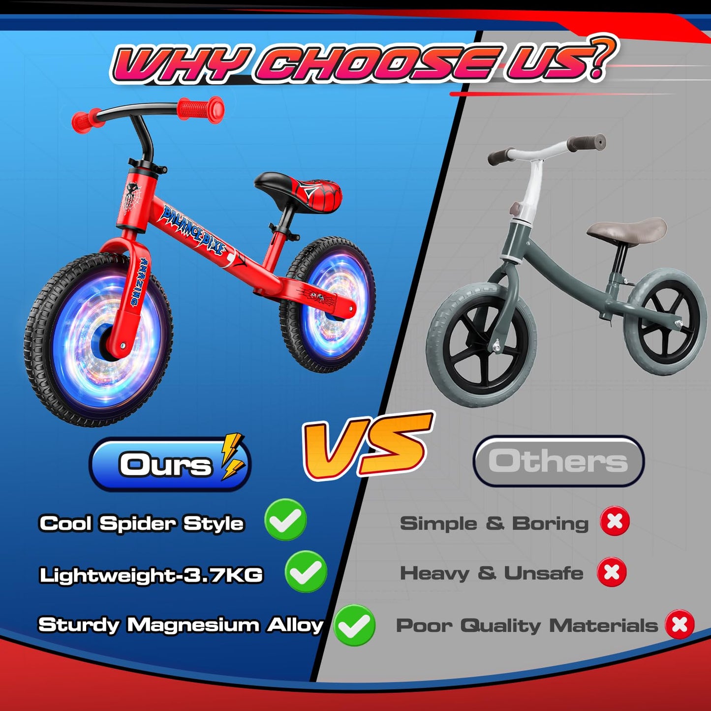 Braxel 12" Kids' Balance Bikes for 2 3 4 5 Year Old, Lightweight Magnesium Alloy No Pedal Balance Bike Training Bicycle 1-5 Year Old Boys First Bike Toddler Toys for 2 3 4 5 6 Year Old Boys