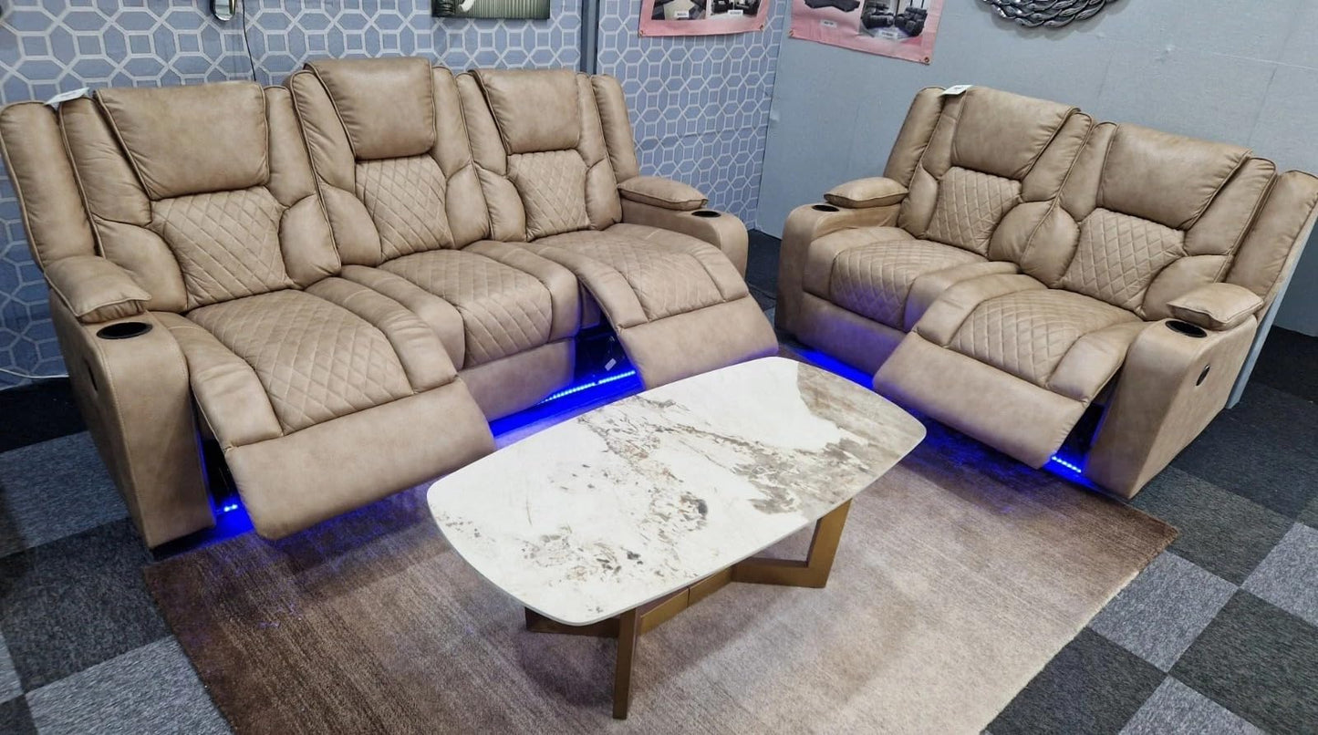 Orlando - Electric Recliners Sofa With Cupholders - 3+2 Seater Sofa Grey/LED Lights/Wireless Charging (Grey)