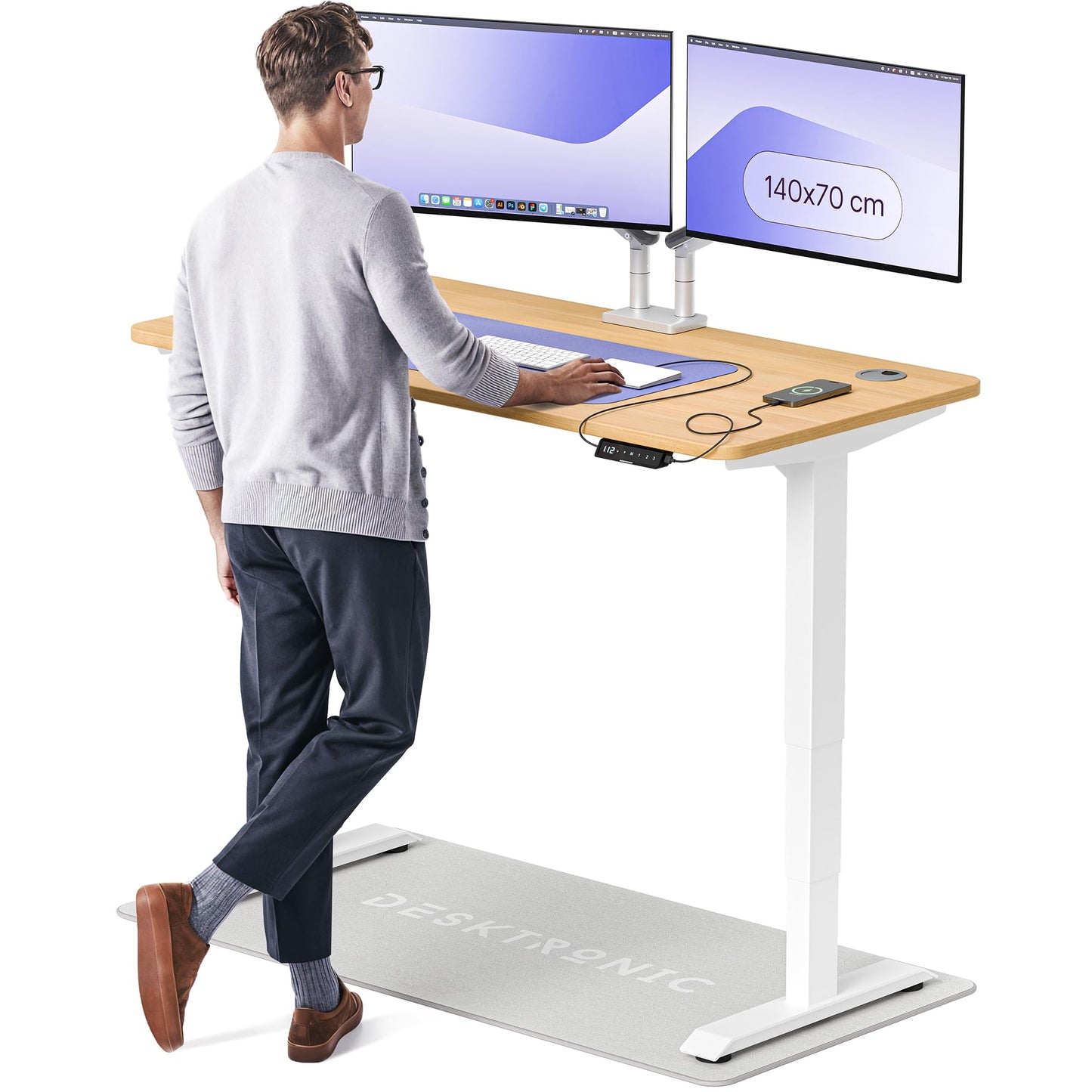 Height-Adjustable Desk 180 x 80cm - Standing Desk - Integrated USB/USB-C - 3 Memory Presets - Dual Motor Electric Touchscreen Stand Up Table - Great Gift for Smart Home Solutions