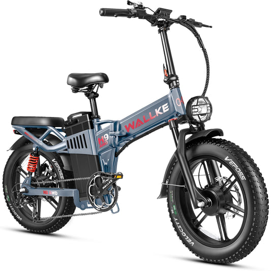 W Wallke H9 Folding Adult Dual Motor Full Suspension Electric Bike Battery 48V 60Ah 20 Inch Fat Tire Electric Bike Hydraulic Brake