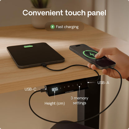 Height-Adjustable Desk 180 x 80cm - Standing Desk - Integrated USB/USB-C - 3 Memory Presets - Dual Motor Electric Touchscreen Stand Up Table - Great Gift for Smart Home Solutions