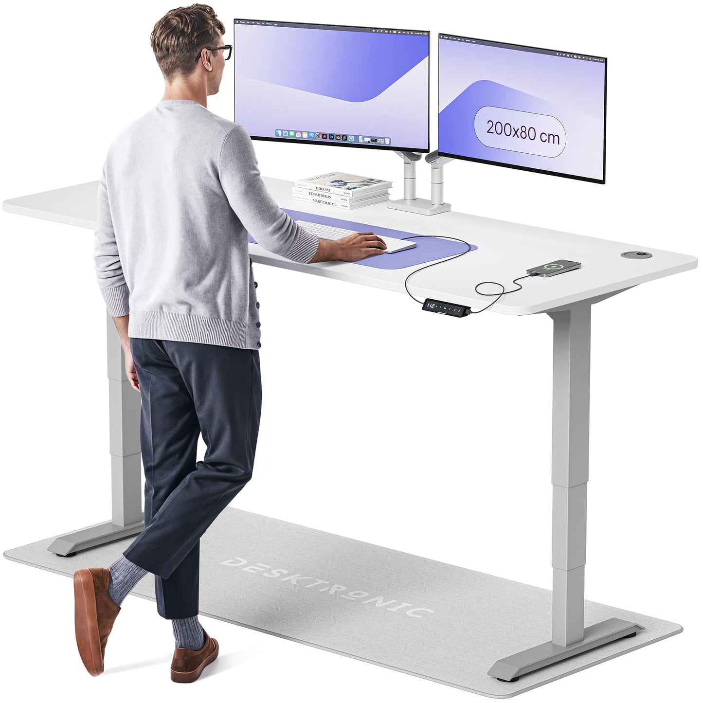 Height-Adjustable Desk 180 x 80cm - Standing Desk - Integrated USB/USB-C - 3 Memory Presets - Dual Motor Electric Touchscreen Stand Up Table - Great Gift for Smart Home Solutions