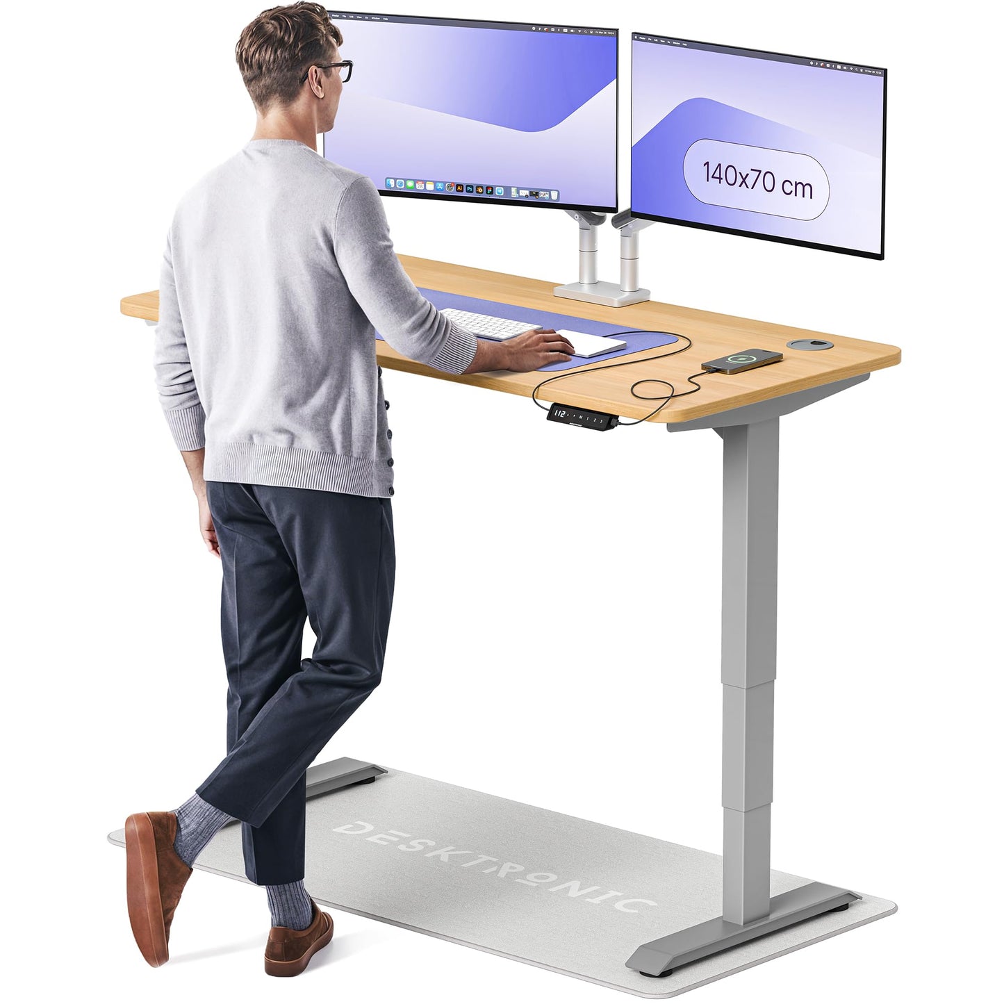 Height-Adjustable Desk 180 x 80cm - Standing Desk - Integrated USB/USB-C - 3 Memory Presets - Dual Motor Electric Touchscreen Stand Up Table - Great Gift for Smart Home Solutions