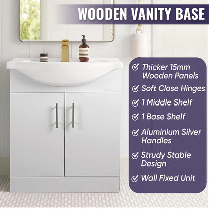 Home Treats 450 Vanity Unit Furniture, Ceramic Wash Basin Sink, Floor Standing, Soft Close Doors Bathroom Storage Cabinet - White (Vanity 45cm)
