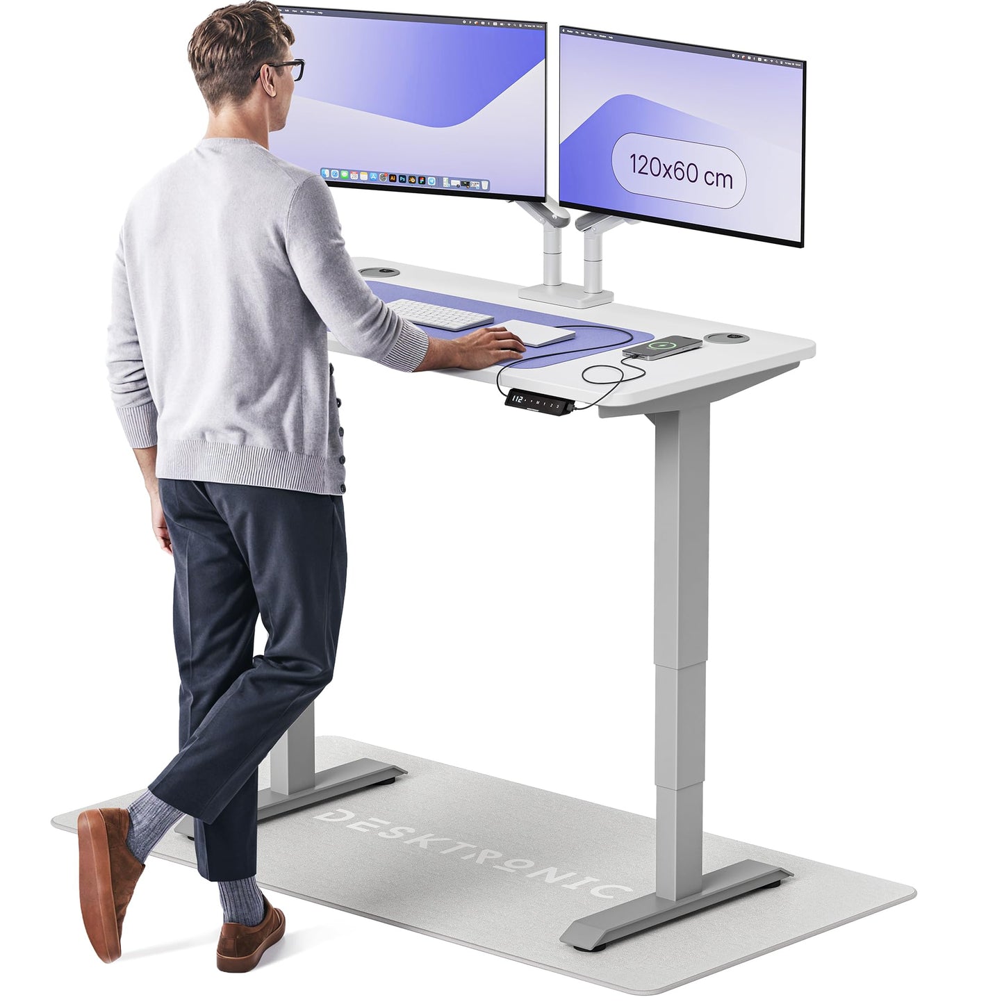 Height-Adjustable Desk 180 x 80cm - Standing Desk - Integrated USB/USB-C - 3 Memory Presets - Dual Motor Electric Touchscreen Stand Up Table - Great Gift for Smart Home Solutions
