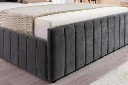Grey Velvet Ottoman Storage Bed (Gas Lift), Sleep Factorys Ferrera Grey Naples Velvet Modern Bed - 4ft Small Double (120 x 190 cm) with Memory Sprung Mattress
