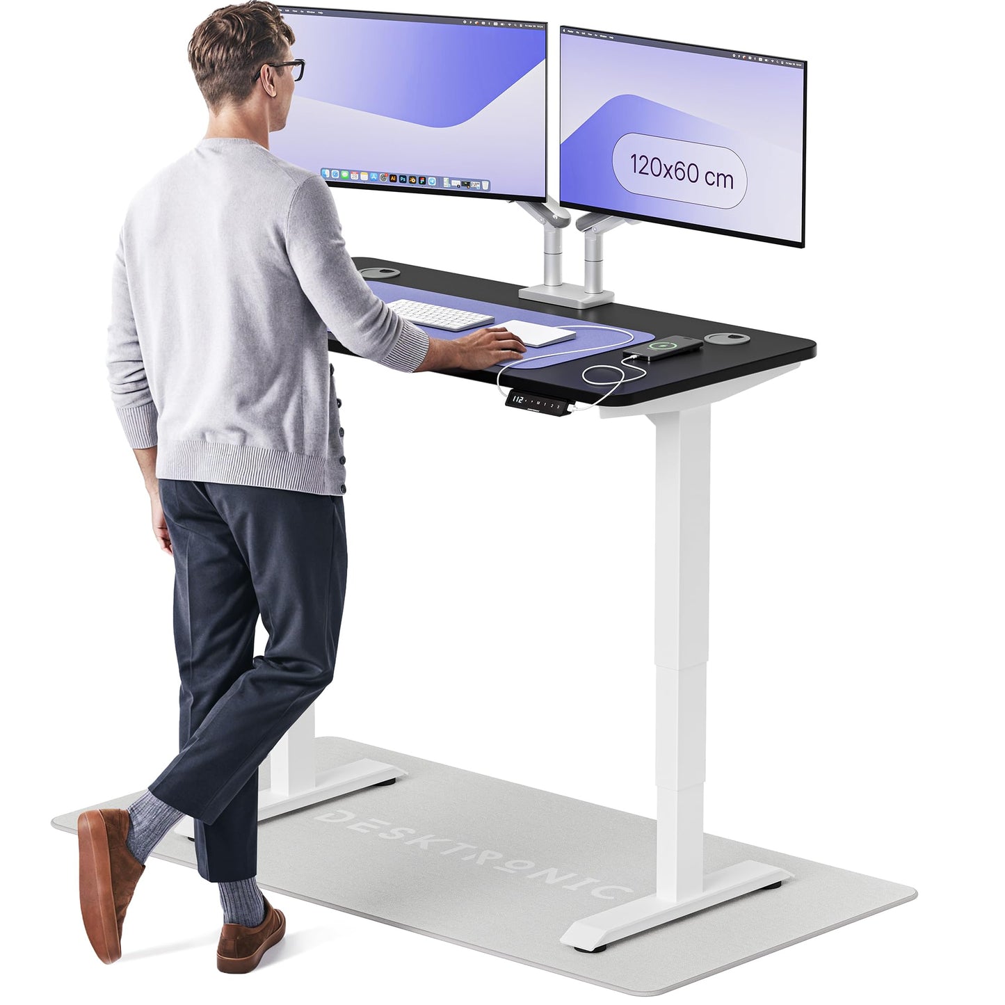 Height-Adjustable Desk 180 x 80cm - Standing Desk - Integrated USB/USB-C - 3 Memory Presets - Dual Motor Electric Touchscreen Stand Up Table - Great Gift for Smart Home Solutions