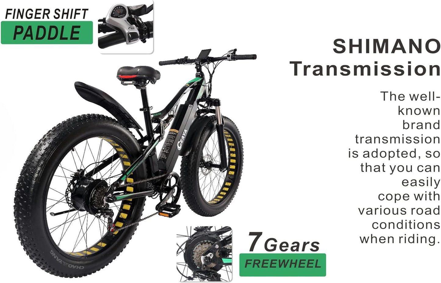 CEAYA Electric Bike, Electric Bikes For Adults 26 * 4.0 Fat Tire Electric Bikes 7 Speed E Bikes For Men
