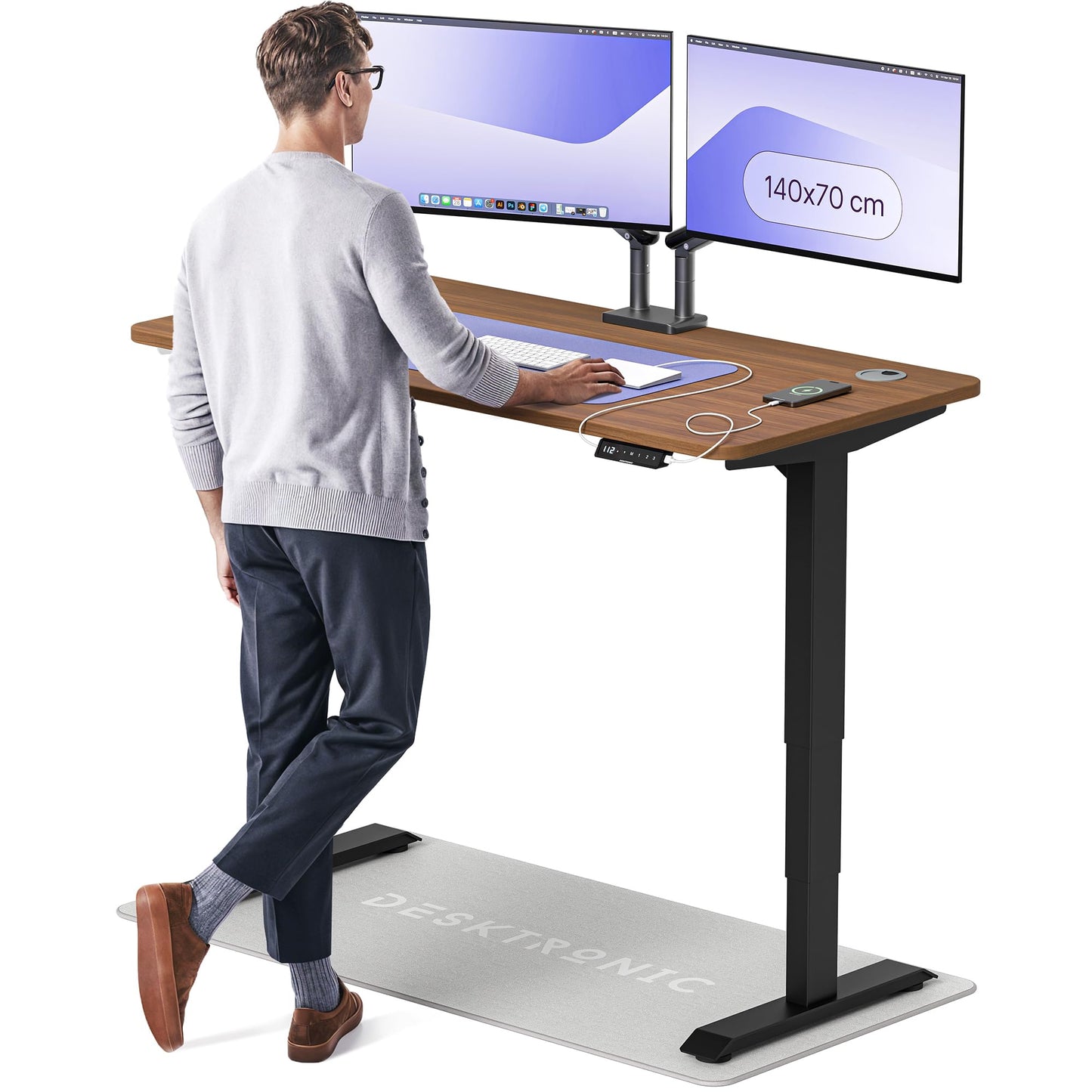 Height-Adjustable Desk 180 x 80cm - Standing Desk - Integrated USB/USB-C - 3 Memory Presets - Dual Motor Electric Touchscreen Stand Up Table - Great Gift for Smart Home Solutions