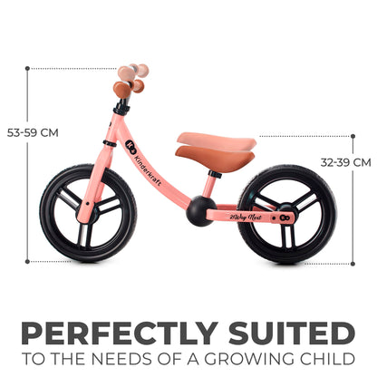Kinderkraft 2WAY Next Balance Bike, Kids First Bicycle, No Pedals, 12 inches Wheels, with Ajustable Seat, Accessories, Bag, Bell, for Toddlers, from 2 Years Old to 35 kg, Pink