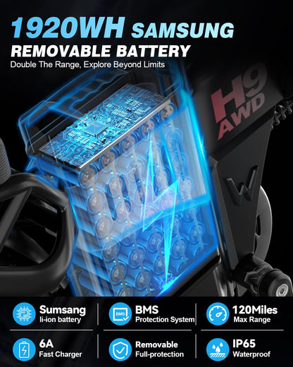 W Wallke H9 Folding Adult Dual Motor Full Suspension Electric Bike Battery 48V 60Ah 20 Inch Fat Tire Electric Bike Hydraulic Brake