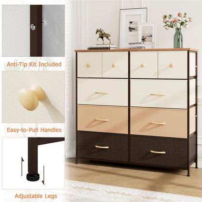 Nicehill Dresser for Bedroom with 10 Drawers, Storage Drawer Organizer, Tall Chest of Drawers for Closet, Clothes, Kids, Baby, Living Room, Wood Board, Fabric Drawers(Black Wood Grain)