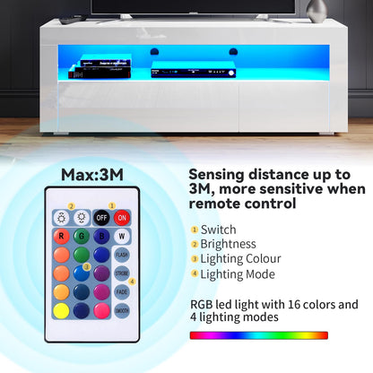 ELEGANT 1200mm LED TV Cabinet Modern White Gloss TV Stand with Ambient Lights for Living Room and Bedroom with Storage Furniture for 32 40 43 50 inch 4k TV