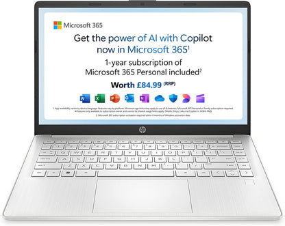 HP 14" Laptop, Intel Core i3-1215U Processor, 8 GB RAM, 256 GB SSD, Intel UHD Graphics, FHD Display, Up to 8hrs battery, Win 11, Dual Speakers, Natural Silver, 14s-dq5003sa