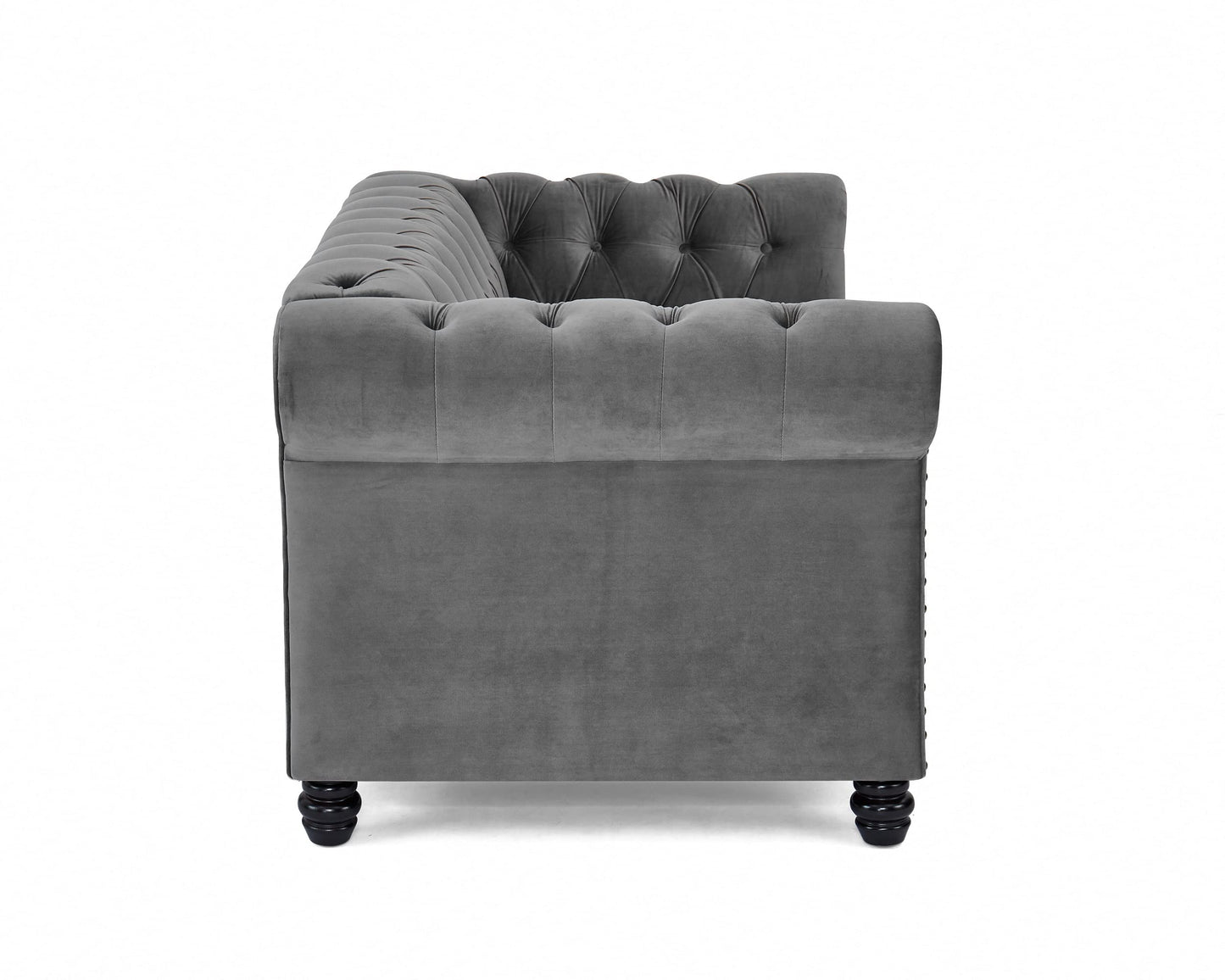 Chesterfield Sofa Velvet Upholstered Couch in 2 Seater or 3 Seater Fabric Sofa in Grey, Blue, Black, Green, Gold (2 Seater, Black)