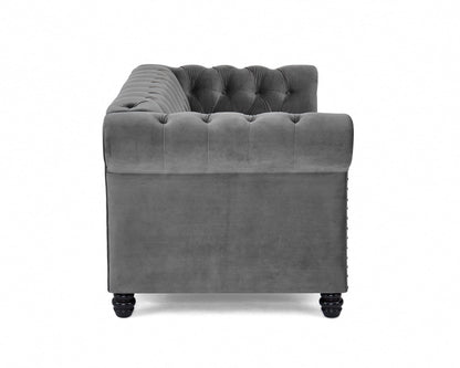 Chesterfield Sofa Velvet Upholstered Couch in 2 Seater or 3 Seater Fabric Sofa in Grey, Blue, Black, Green, Gold (2 Seater, Black)