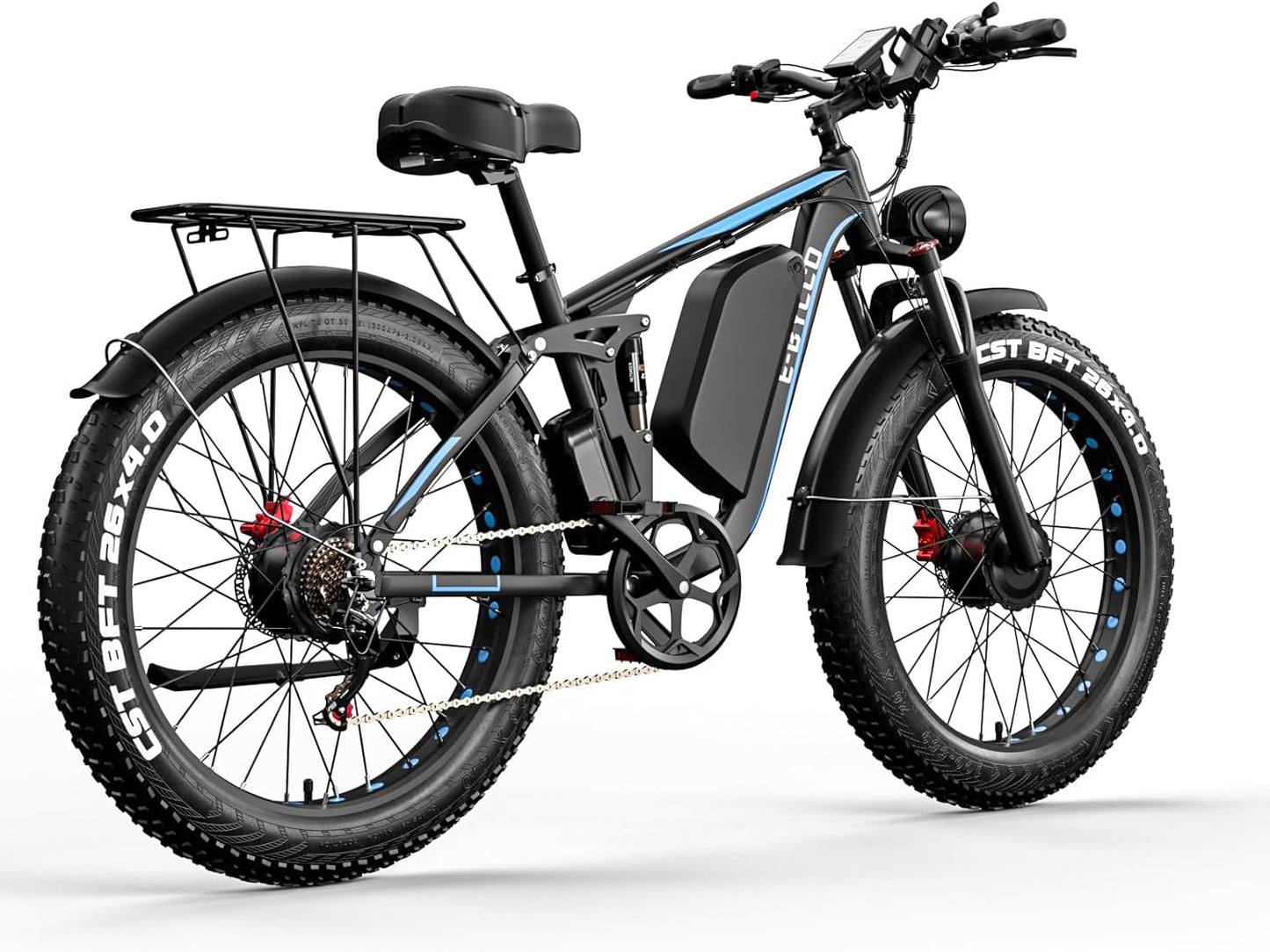 Snokco EB7Pro Electric Bike Dual Motor Adult Electric Bike Battery 52V 23Ah Hydraulic Disc Brake 26 Inch Suspension Fat Tire All Terrain Electric Bike