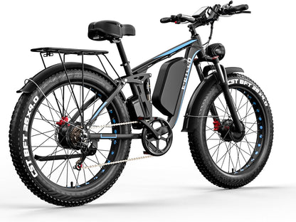 Snokco EB7Pro Electric Bike Dual Motor Adult Electric Bike Battery 52V 23Ah Hydraulic Disc Brake 26 Inch Suspension Fat Tire All Terrain Electric Bike