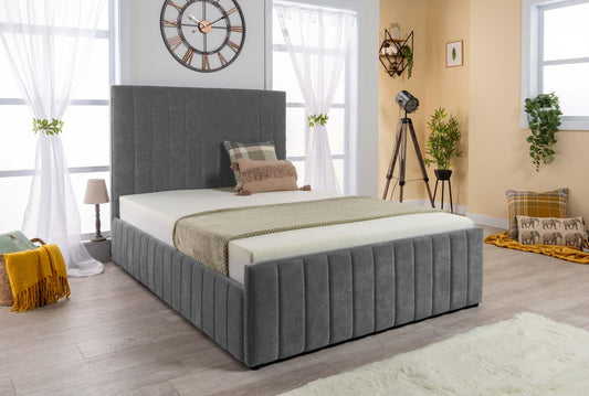 Grey Velvet Ottoman Storage Bed (Gas Lift), Sleep Factorys Ferrera Grey Naples Velvet Modern Bed - 4ft Small Double (120 x 190 cm) with Memory Sprung Mattress