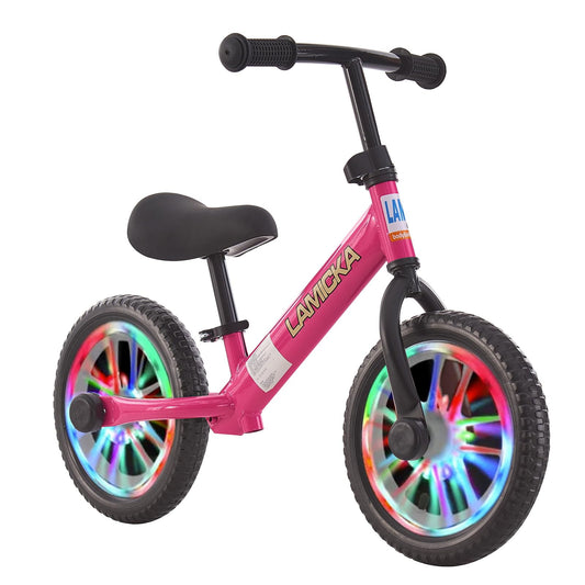 BSTSEL 12" Balance Bike For 2-6 Years Old Stride Walking Bike, With Adjustable Handlebar And Seat Wheel With Light No Pedal Training Bicycle Flat-Free Tires