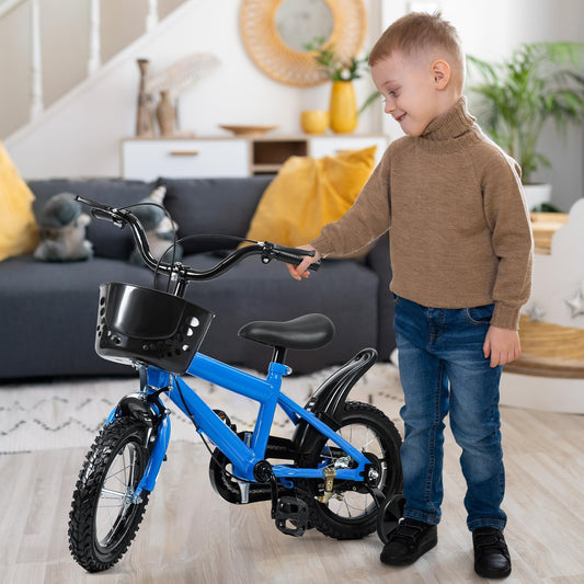 cadciehe 12 Inch Kids Bike, Children Bicycle with Training Wheels, Easy Assembly Safe & Stable Ride, Storage Basket, Height Adjustable Toddler Bike for 2-6 Years Old Boys Girls