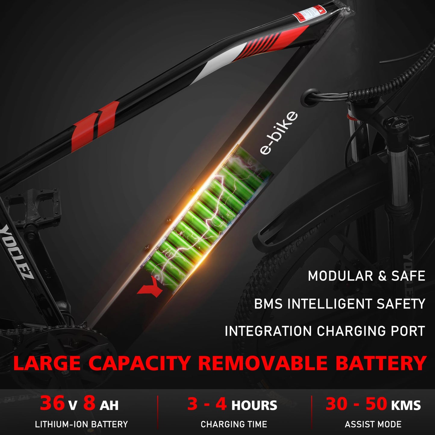 GSOU 26" Electric Bikes for Adults. 2603 E-Bike with 250W High-Speed Mid-Drive Brushless Motor. Electric Bicycle Built-in 36V-10.4AH Removable Li-Ion Battery, 27-Speed, LCD Display, Dual Disc Brake