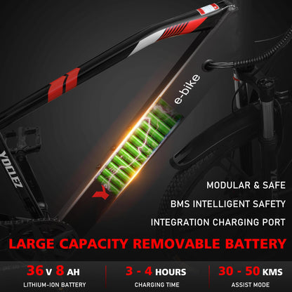 GSOU 26" Electric Bikes for Adults. 2603 E-Bike with 250W High-Speed Mid-Drive Brushless Motor. Electric Bicycle Built-in 36V-10.4AH Removable Li-Ion Battery, 27-Speed, LCD Display, Dual Disc Brake