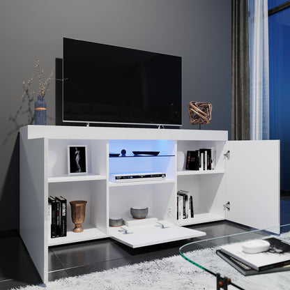 ELEGANT 1200mm LED TV Cabinet Modern White Gloss TV Stand with Ambient Lights for Living Room and Bedroom with Storage Furniture for 32 40 43 50 inch 4k TV