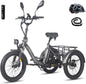 Fafrees F20 Mate Electric Tricycle Bike, 20 * 3.0 Inch Fat Tire E-Trike All Terrain, 48V/21Ah Removable Battery, Power Assist 115 KM, Folding Electric Cargo Tricycle for Senior Adult, Grey