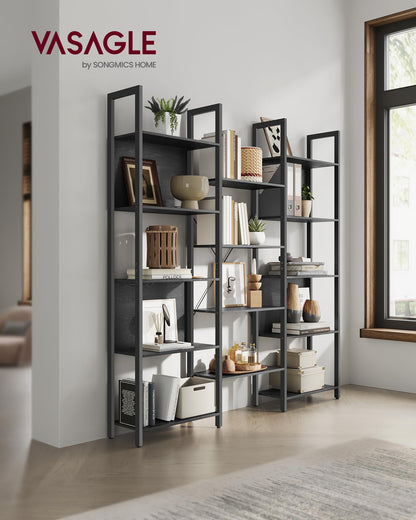 VASAGLE Bookcase, Bookshelf with 14 Shelves, Metal Frame, Shelf Unit for Living Room, Home Office, Industrial Style, 24 x 158 x 166 cm, Rustic Brown and Ink Black LLS107B01
