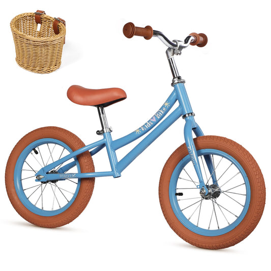 H.yeed 14 Inch Kids Balance Bike, Lightweight Height-adjustable Push Bike with Removable Basket and Rubber Air Tires, Toddler Training Bike for 3-6 Years Old Boys Girls（No Flower）