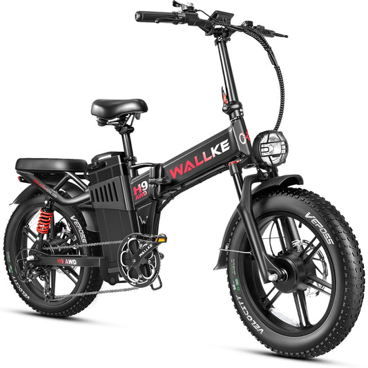 W Wallke H9 Folding Adult Dual Motor Full Suspension Electric Bike Battery 48V 60Ah 20 Inch Fat Tire Electric Bike Hydraulic Brake