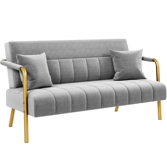 Yaheetech 2 Seater Modern Sofa Velvet Fabric Loveseat with Gold-tone Metal Arms and Legs for Bedroom, Home Office, Studio, Living Room Furniture Pink