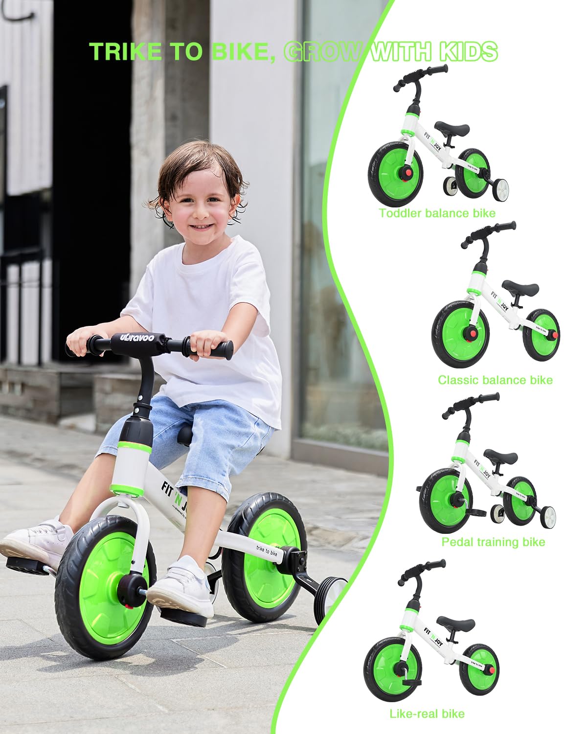 UBRAVOO Fit 'n Joy Beginner Toddler Training Bicycle, 4-in-1 Kids Balance Bike with Pedals & Training Wheels Options, Trike to Bike Riding Toys for Boys Girls 2-5