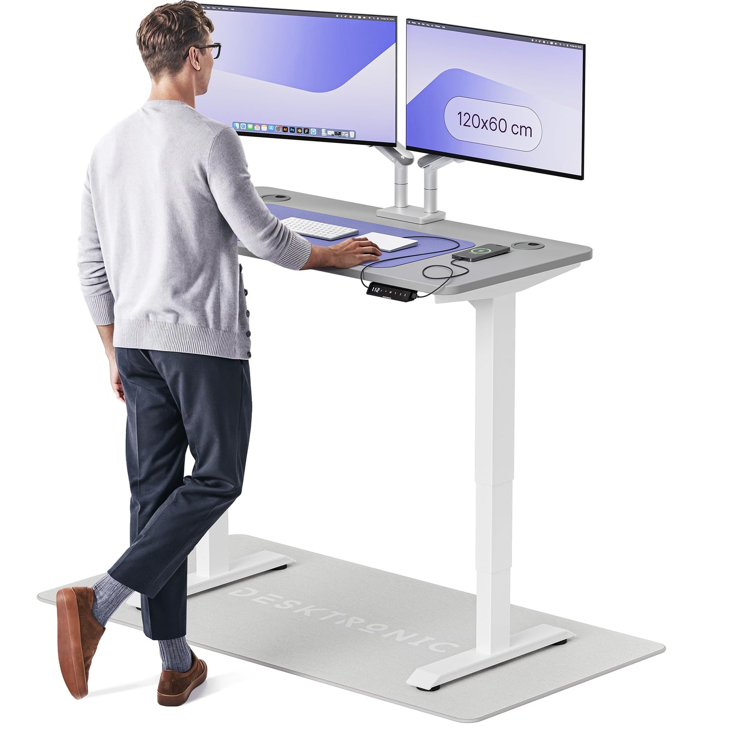 Height-Adjustable Desk 180 x 80cm - Standing Desk - Integrated USB/USB-C - 3 Memory Presets - Dual Motor Electric Touchscreen Stand Up Table - Great Gift for Smart Home Solutions