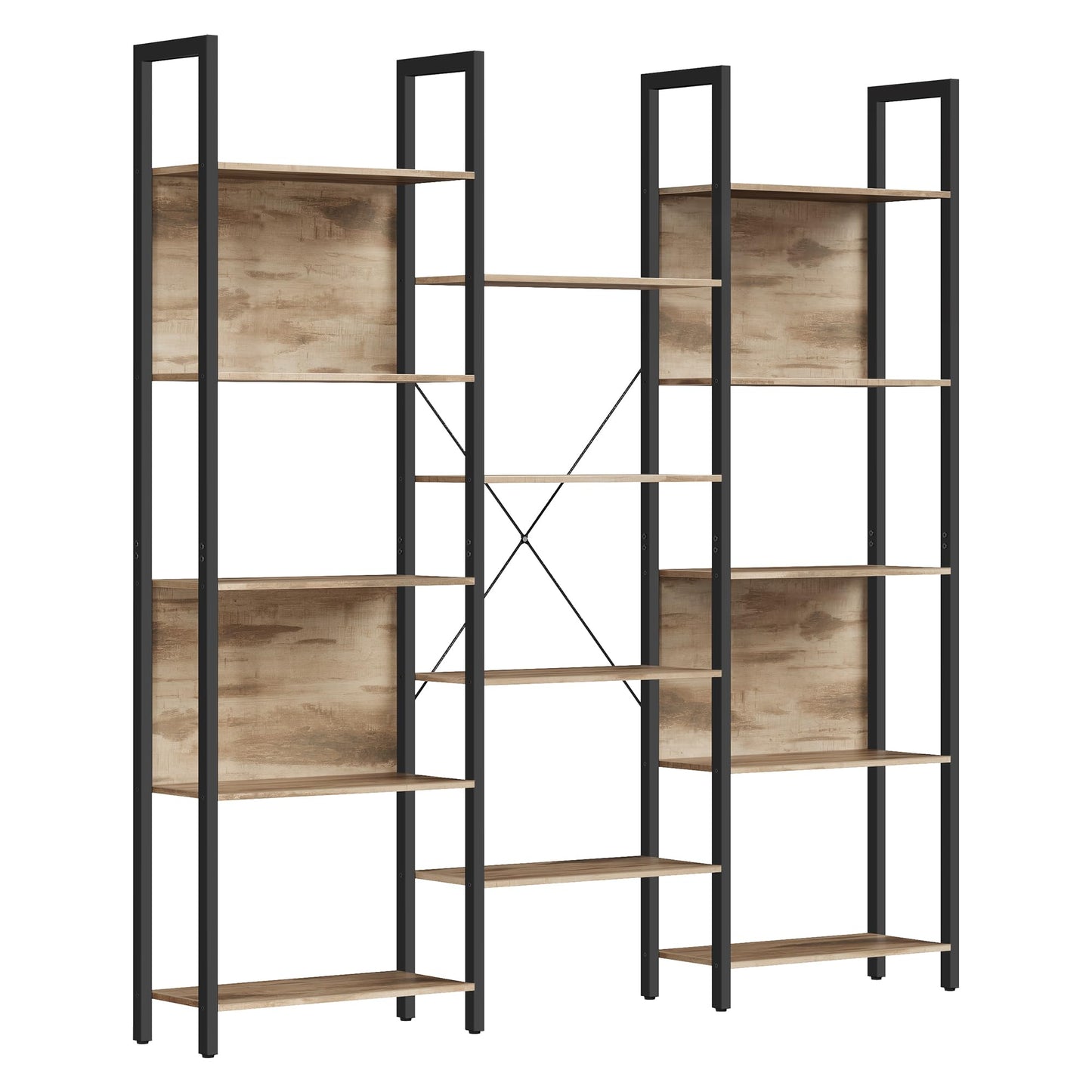 VASAGLE Bookcase, Bookshelf with 14 Shelves, Metal Frame, Shelf Unit for Living Room, Home Office, Industrial Style, 24 x 158 x 166 cm, Rustic Brown and Ink Black LLS107B01