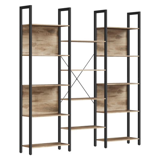 VASAGLE Bookcase, Bookshelf with 14 Shelves, Metal Frame, Shelf Unit for Living Room, Home Office, Industrial Style, 24 x 158 x 166 cm, Rustic Brown and Ink Black LLS107B01