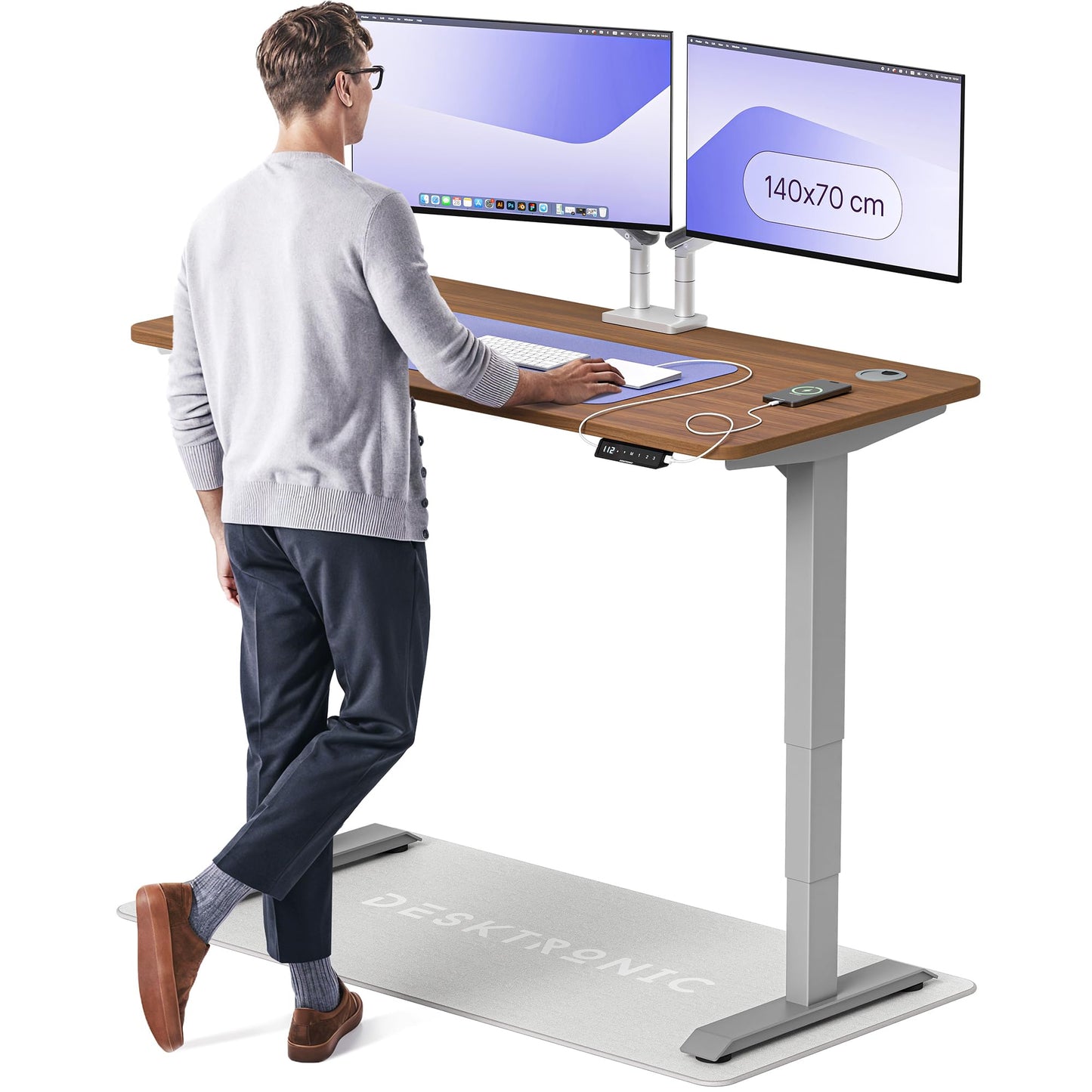 Height-Adjustable Desk 180 x 80cm - Standing Desk - Integrated USB/USB-C - 3 Memory Presets - Dual Motor Electric Touchscreen Stand Up Table - Great Gift for Smart Home Solutions