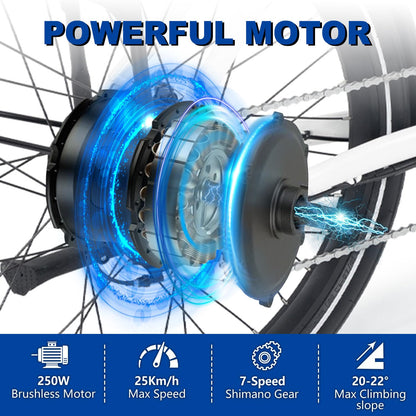 iENYRID E-bike Electric Bike for Adults,13Ah/17Ah Battery 30-90Km Range,250W Motor Hidoes E Bike for Men Women Electric Urban Bike Adults,20"/27.5" Fat Tire Electric Bike 7-Speed