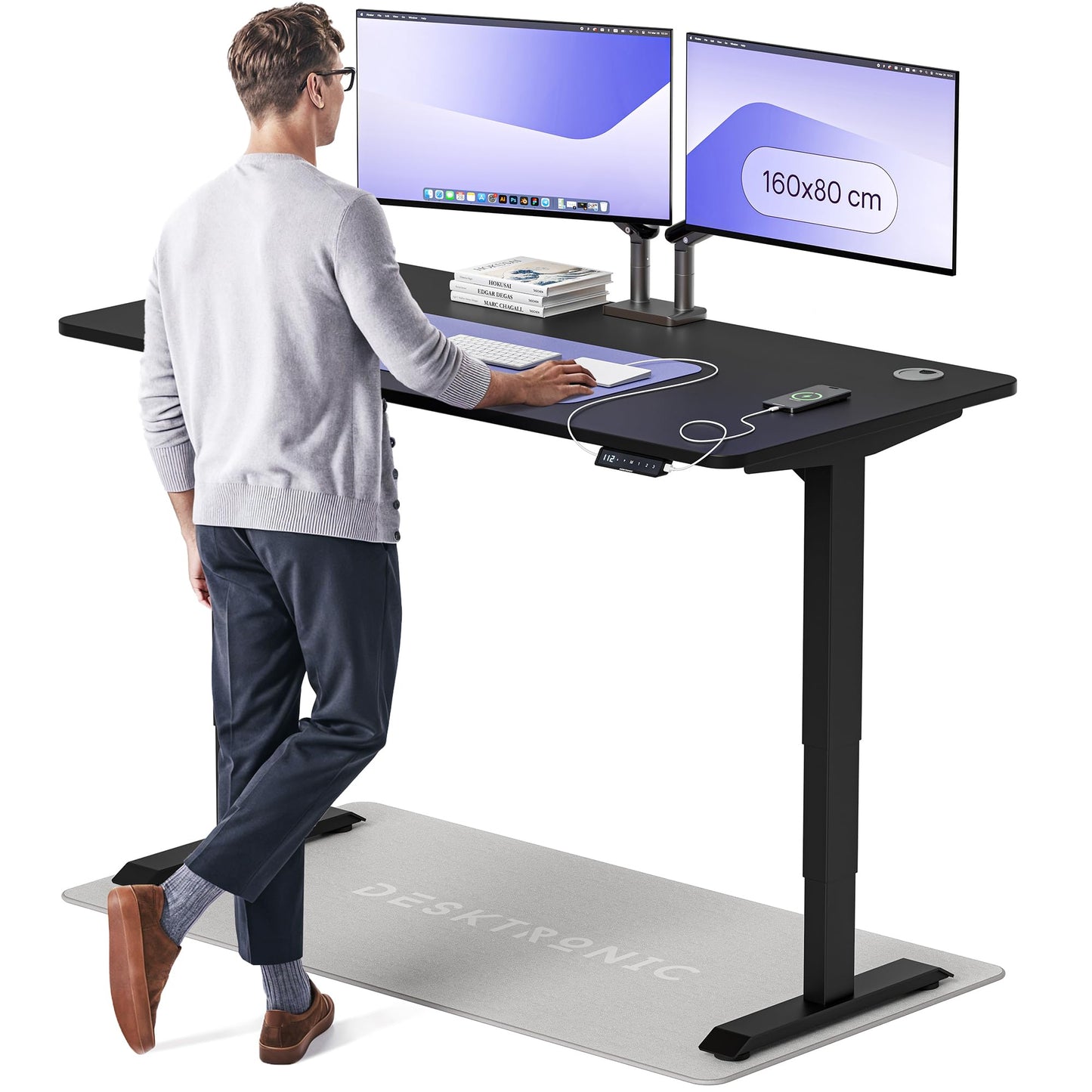 Height-Adjustable Desk 180 x 80cm - Standing Desk - Integrated USB/USB-C - 3 Memory Presets - Dual Motor Electric Touchscreen Stand Up Table - Great Gift for Smart Home Solutions