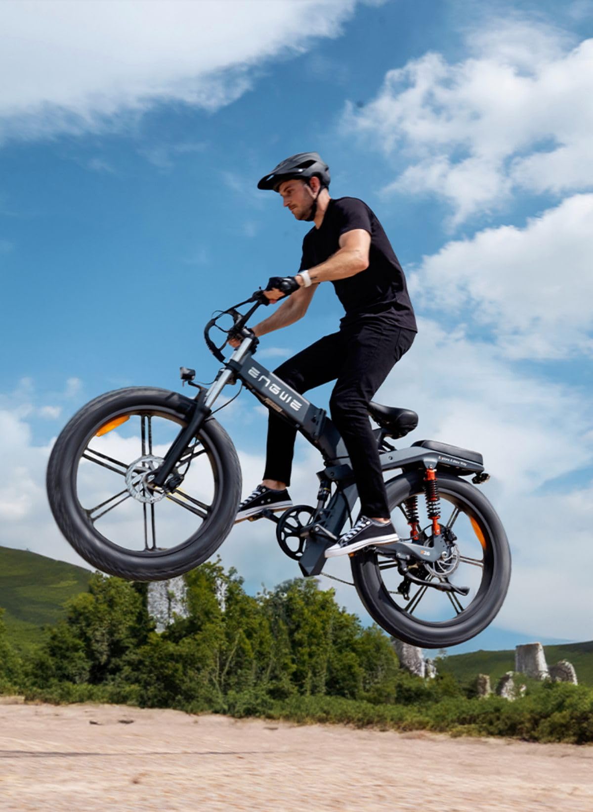 ENGWE X24 Electric Bike Folding E-Bike with 24" x 4.0 Fat Tire Dual Removable Battery 48V19.2AH Lange 100 km, 3 Triple Suspension 8 Speed All Terrain Ebike