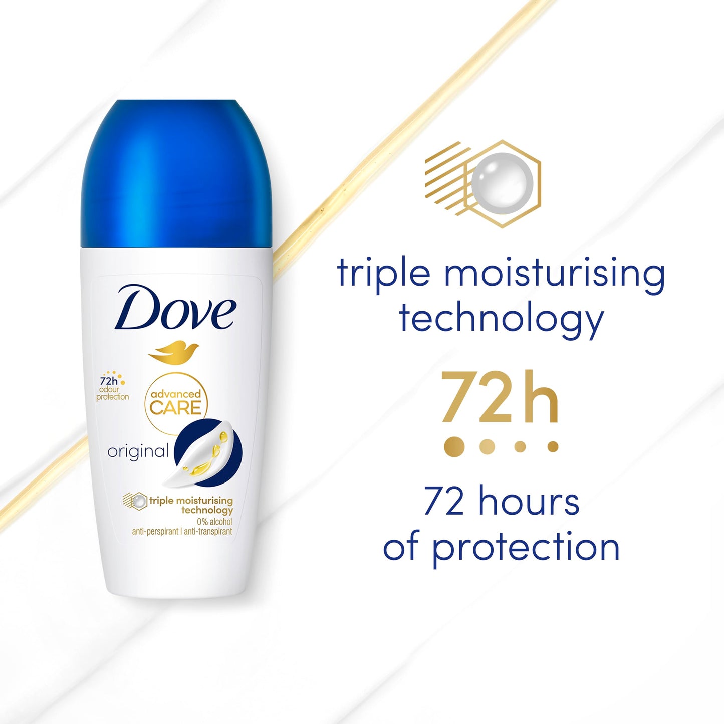 Dove Advanced Care Original Anti-perspirant Deodorant pack of 6 with Triple Moisturising technology roll-on for 48 hours of protection 50 ml