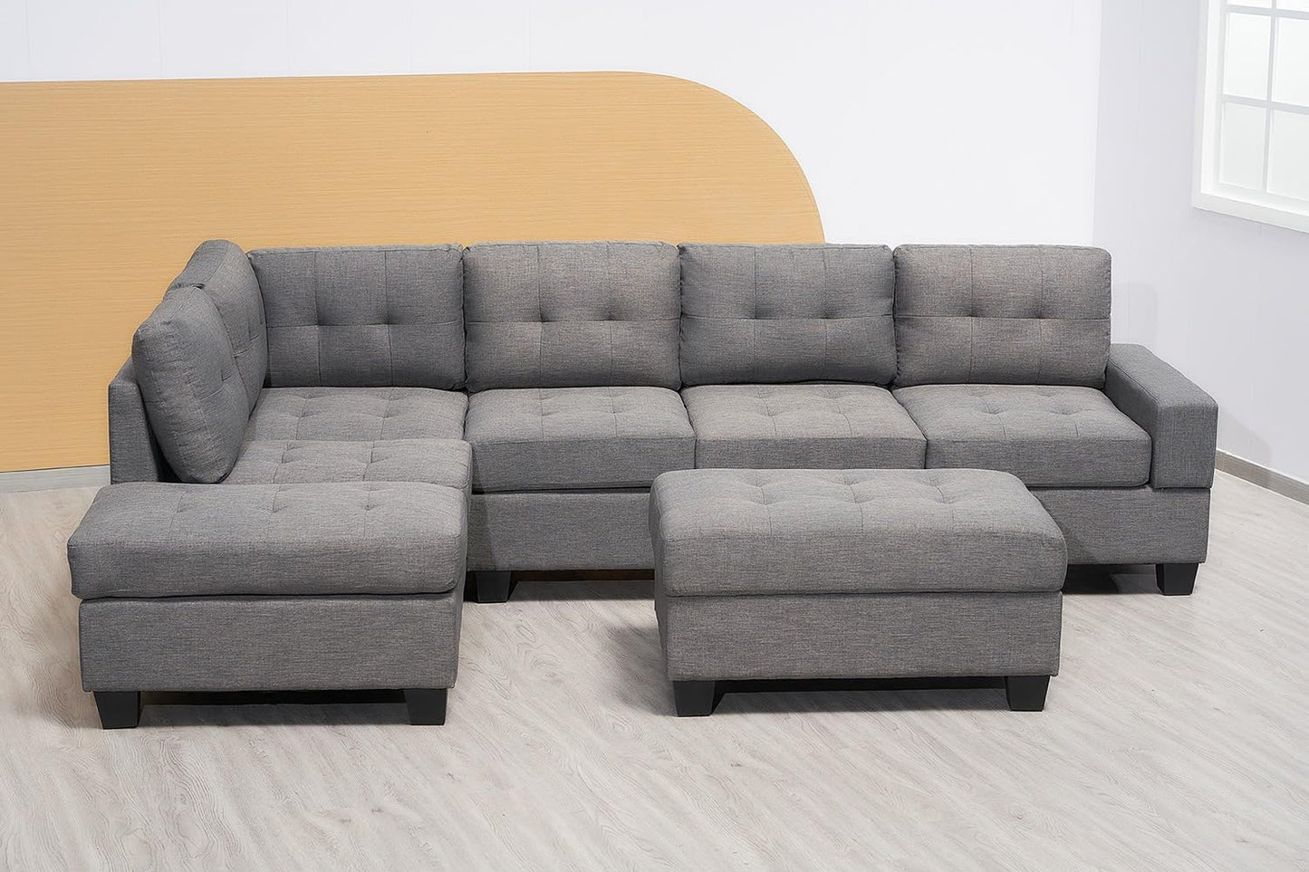 Western Grey Fabric Corner Sofa suite With Drop Down Cup Holder And Ottoman for livingrooms -Cheap sofas & couches-3020 (Grey Fabric, Right Hand Side)