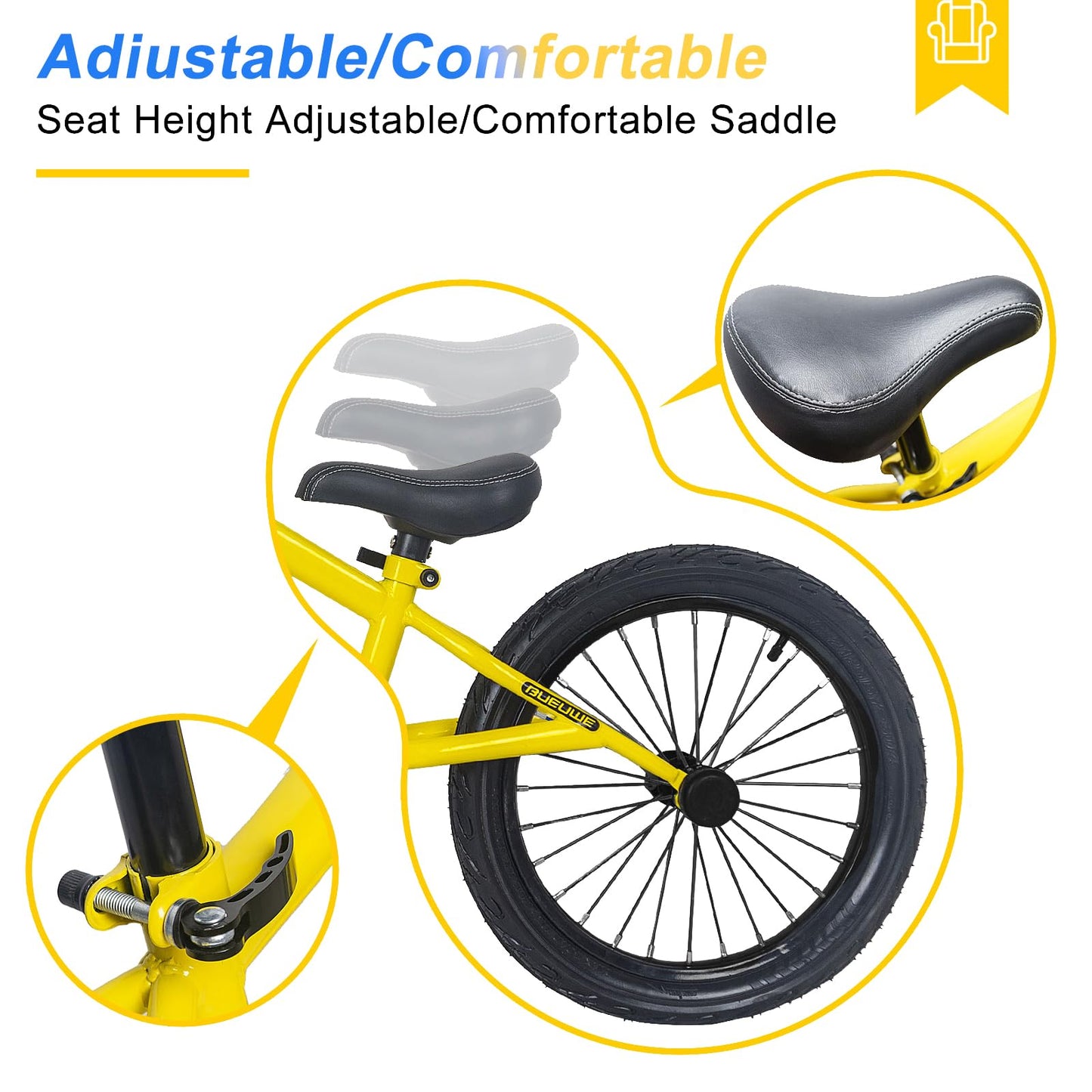Bueuwe 16 Inch Balance Bike for Big Kids Aged 4 5 6 7 8 and 9 Years Old Boys Girls,Large No Pedal Training Bicycle, Adjustable Seat, Pneumatic Tires, Quick Assembly