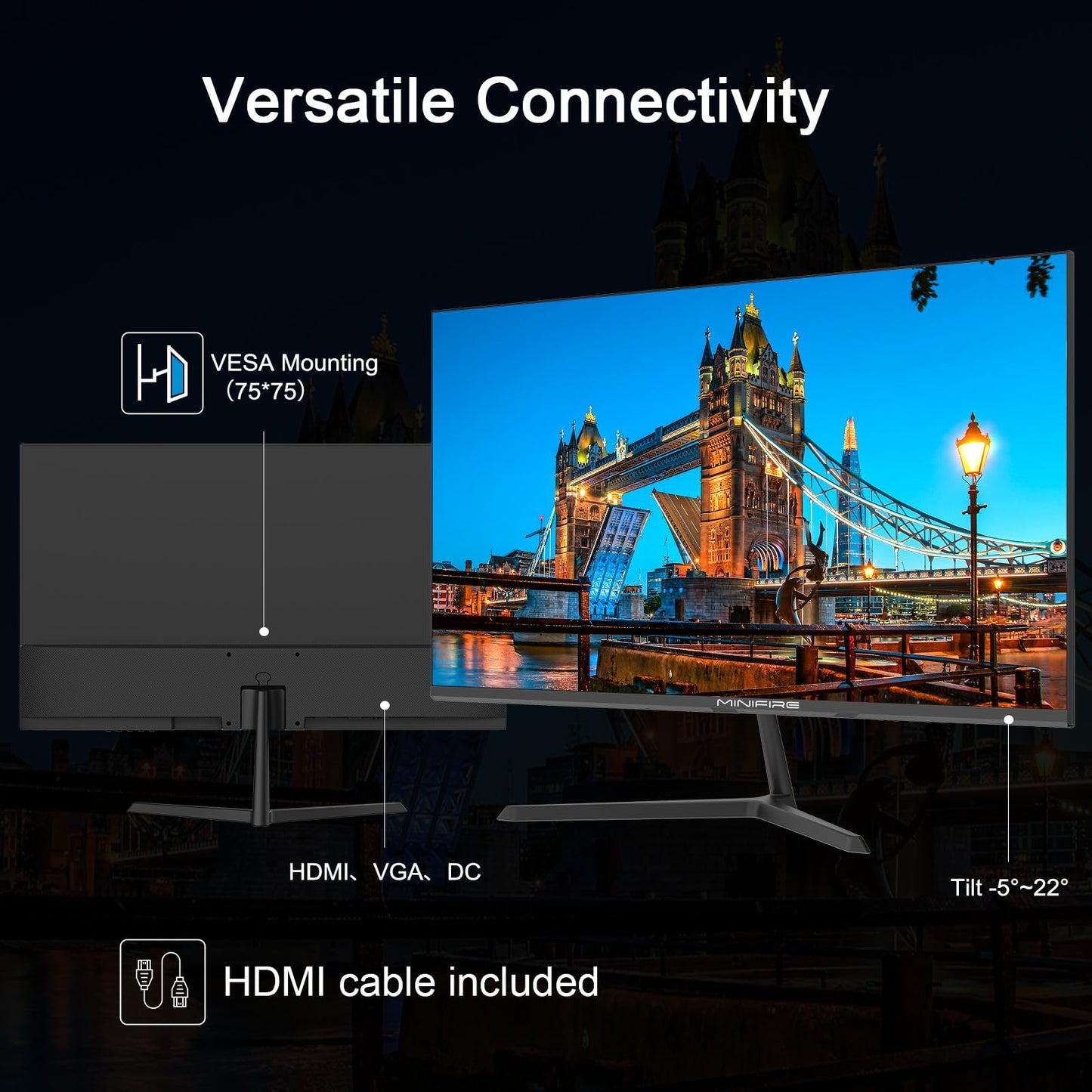 24 inch Curved Gaming Monitor 180Hz, 1ms, 130% sRGB, With Speakers, HDR, FreeSync, 300cd/m², VA, FHD 1080P, Frameless, HDMI1.4 DP1.2 Ports (MFG24C1 HDMI included)