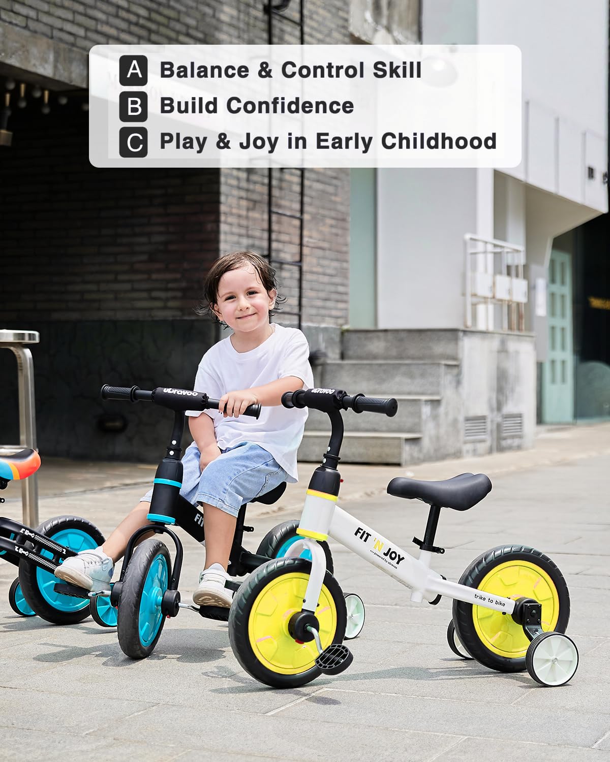 UBRAVOO Fit 'n Joy Beginner Toddler Training Bicycle, 4-in-1 Kids Balance Bike with Pedals & Training Wheels Options, Trike to Bike Riding Toys for Boys Girls 2-5